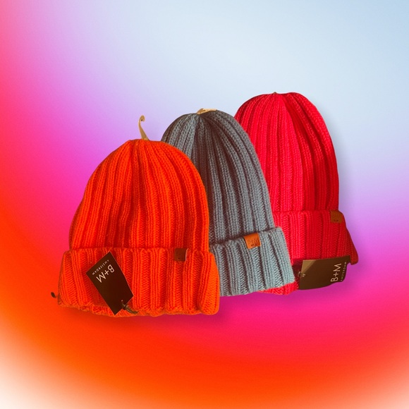 B+M Other - Bickley Mitchell Royal Blue Pink & Orange Chunky Rib Knit Beanie One Size